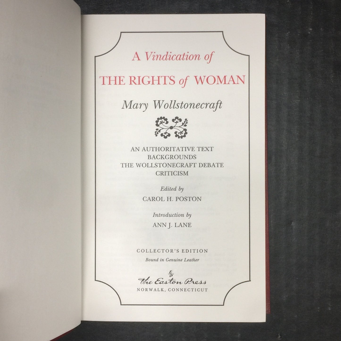 A Vindication of The Rights of Woman - Mary Wollstonecraft - Easton Press - 1992