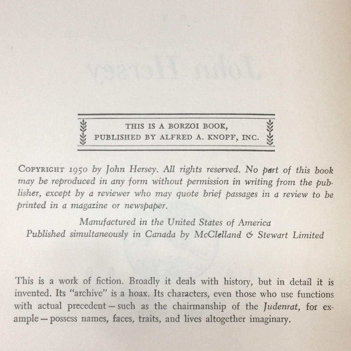 The Wall - John Hersey - Book Of The Month Edition - 1950