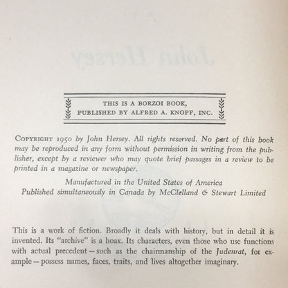 The Wall - John Hersey - Book Of The Month Edition - 1950