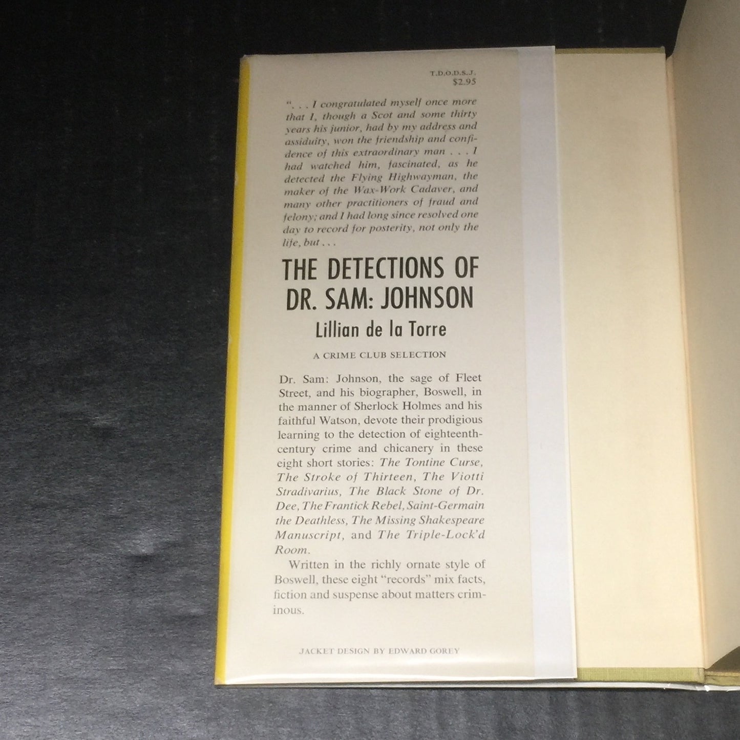 The Detections of Dr. Sam: Johnson - Lillian de la Torre - First Edition - Dust Jacket Illustrated by Edward Gorey - 1960