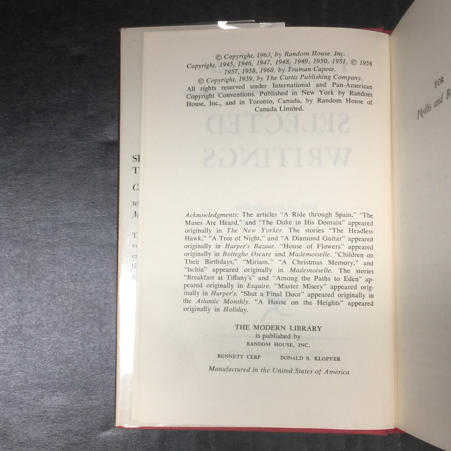 Selected Writings - Truman Capote - Modern Library Edition - 1963