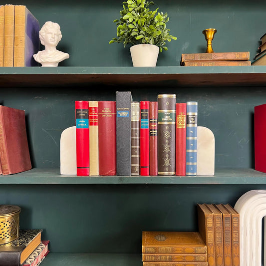 Books by the Foot | Vintage Foreign Language Ornate Decorative Bundle | Collection of Hardcover Books | Display Prop & Staging | Home Decor