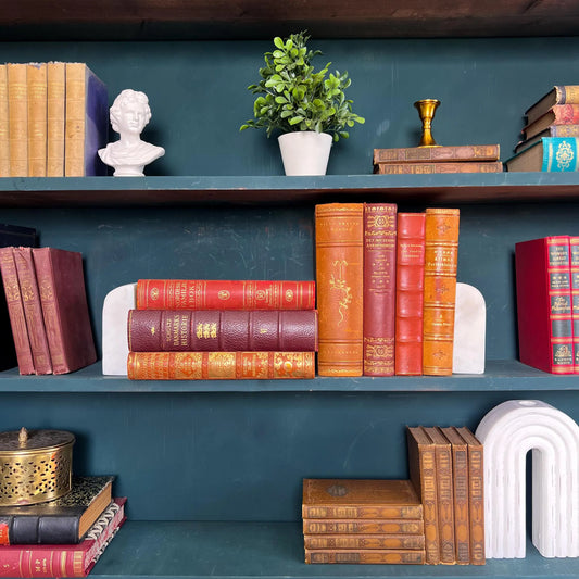 Books by the Foot | Vintage Foreign Language Ornate Decorative Bundle | Collection of Oversized Books | Display Prop & Staging | Home Decor
