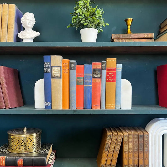 Books by the Foot | Vintage Foreign Language Ornate Decorative Bundle | Collection of Hardcover Books | Display Prop & Staging | Home Decor