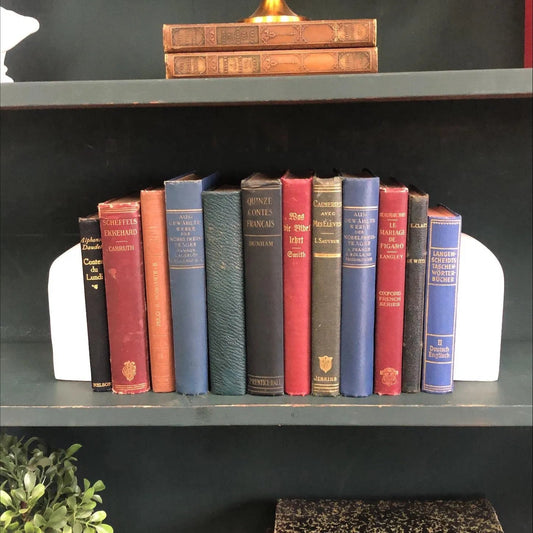 Books by the Foot | Vintage Foreign Language Ornate Decorative Bundle | Collection of Hardcover Books | Display Prop & Staging | Home Decor