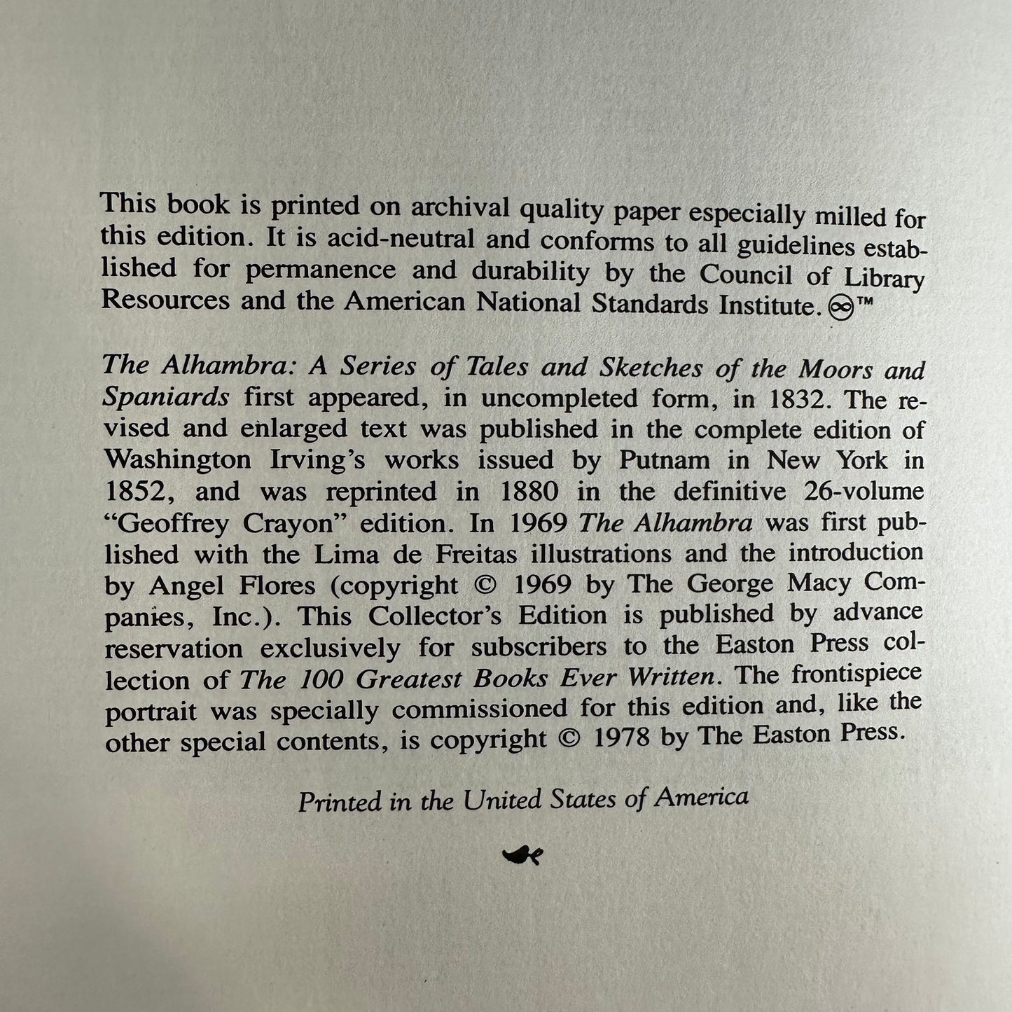 The Alhambra - Washington Irving - Easton Press - Heavy Edge Wear - Front Cover Damage - 1978