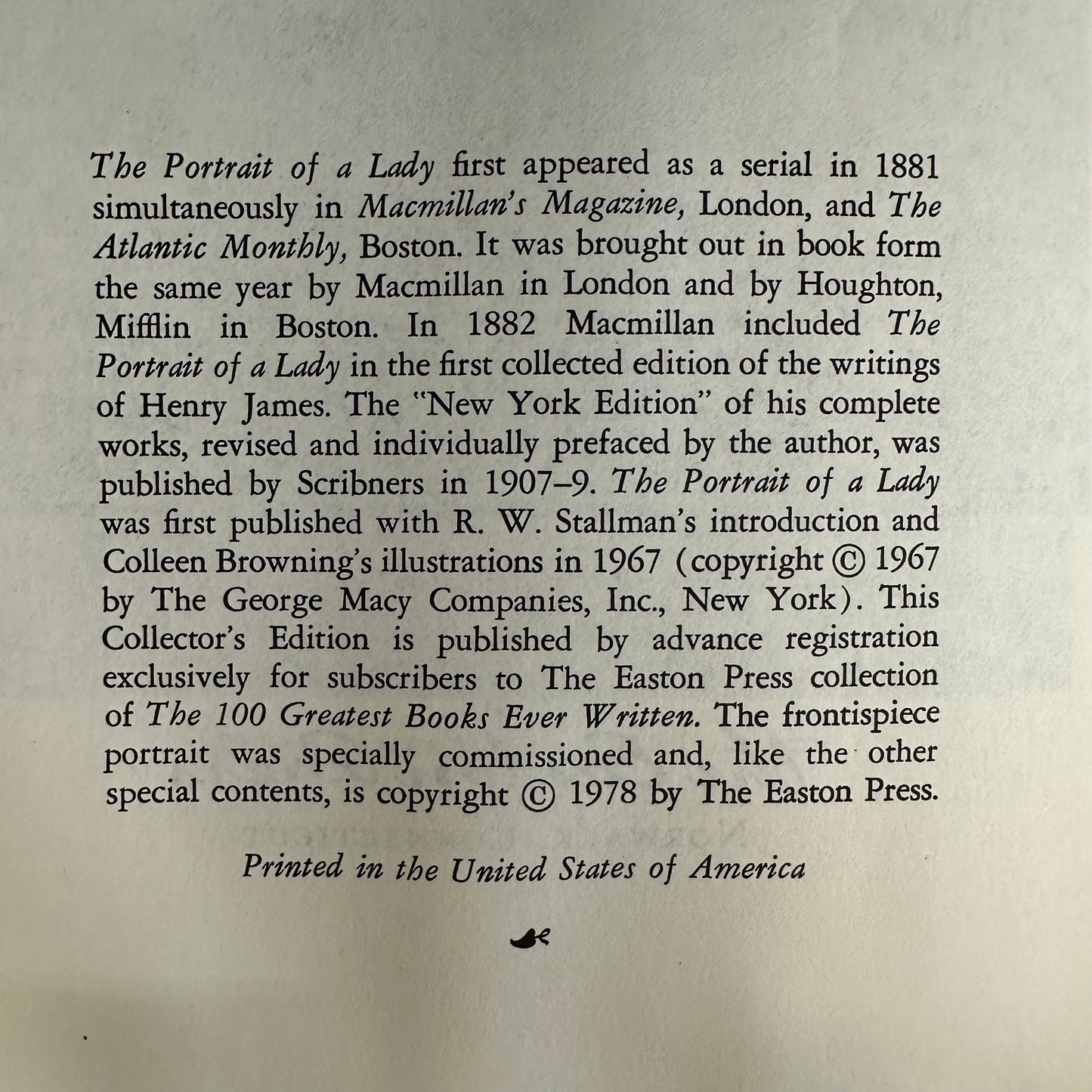 The Portrait of a Lady - Henry James - Easton Press - Edge Wear - Gilt Loss - 1978