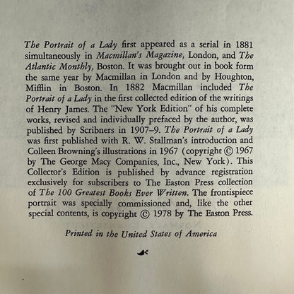 The Portrait of a Lady - Henry James - Easton Press - Edge Wear - Gilt Loss - 1978