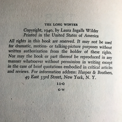 The Long Winter - Laura Ingalls Wilder - 1948