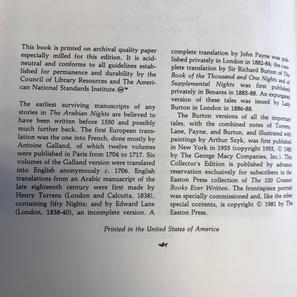 Arabian Nights - Translated by Sir Richard Burton - Easton Press - 1981