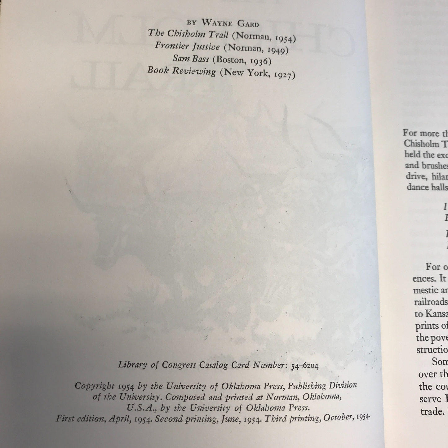 The Crisholm Trail - Wayne Gard - 3rd Printing - University of Arkansas Press - 1954