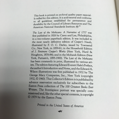 The Last of the Mohicans - James Fenimore Cooper - Easton Press - 1979