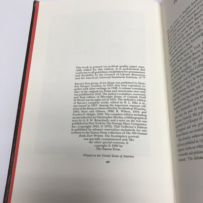 The Essayes of Francis Bacon - Sir Francis Bacon - Easton Press - 1980