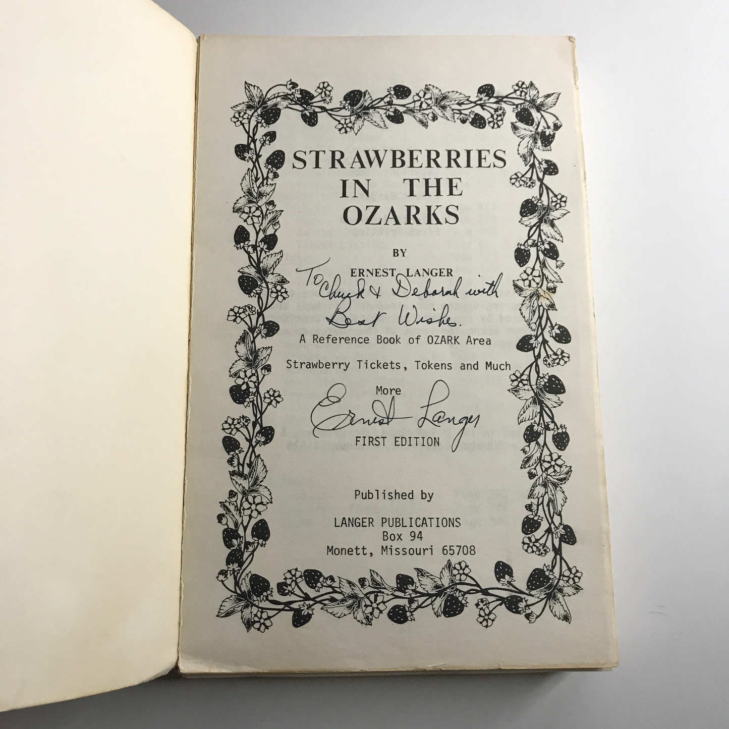 Strawberries in the Ozarks -  Ernest Langer - 1st Edition - Signed - 1989