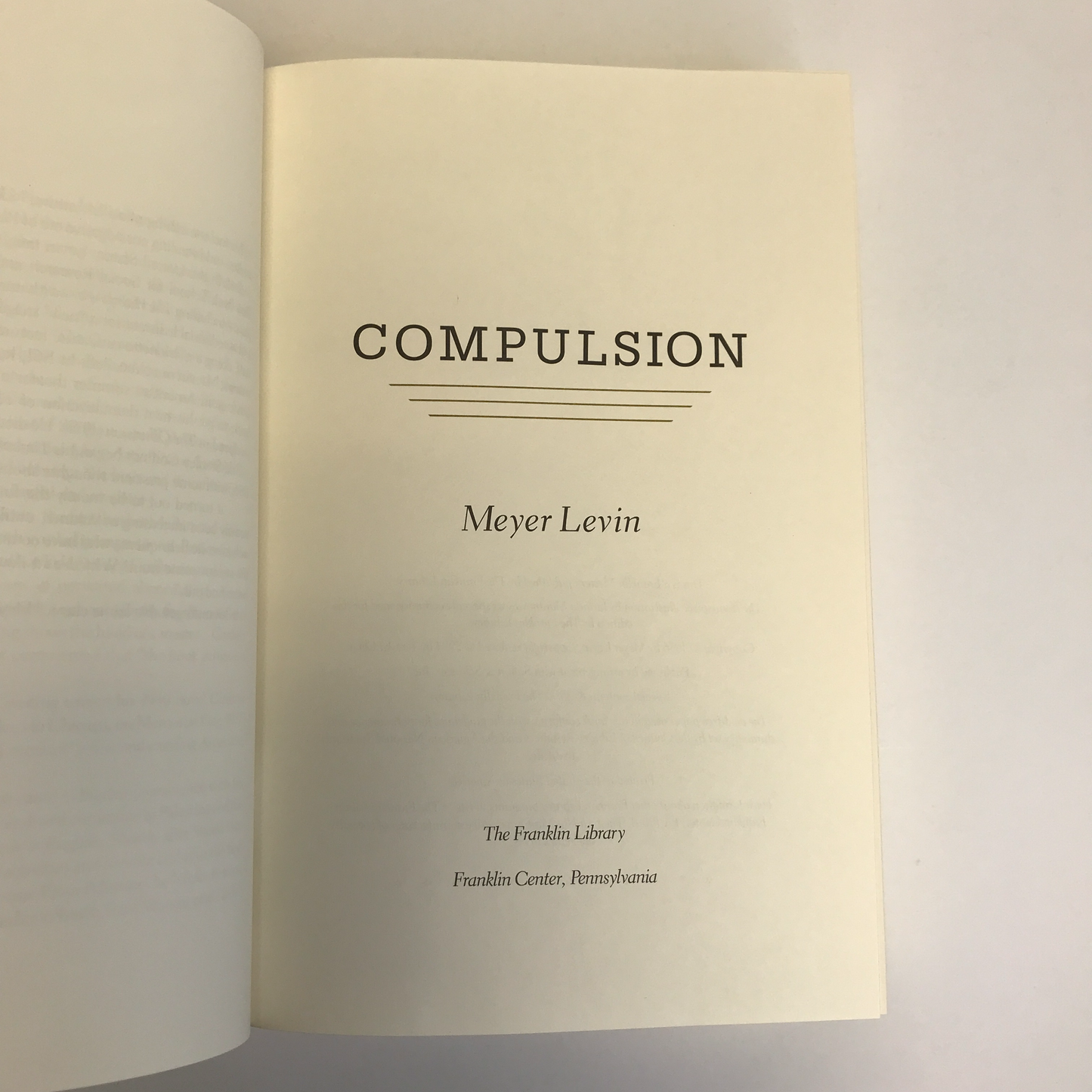 Complusion - Meyer Levin - Franklin Library - 1990