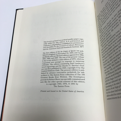 On the Origins of Species - Charles Darwin - Easton Press - 1991