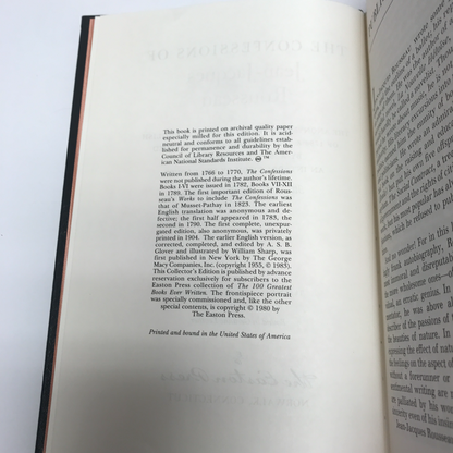 The Confessions of Jean-Jacques Rousseau - Jean-Jacques Rousseau - Easton Press - 1980