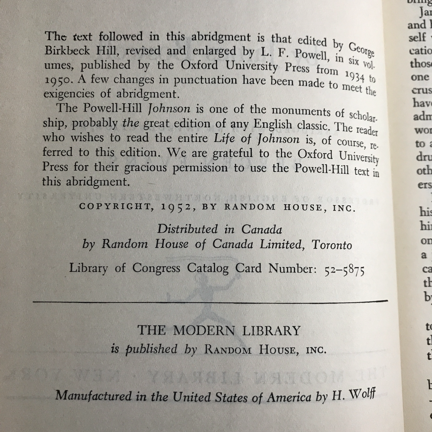 The Life of Samuel Johnson - James Boswell - 1952