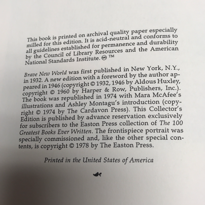 Brave New World - Aldous Huxley - Easton Press - 1978