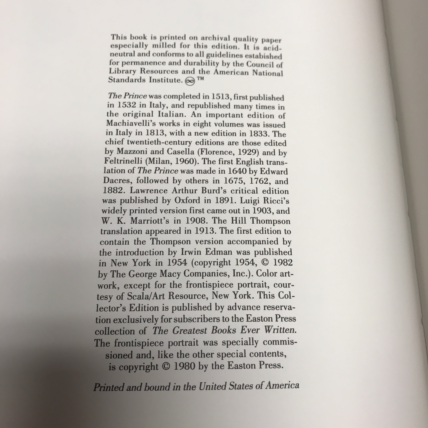The Prince - Niccolo Machiavelli - Easton Press - 1980