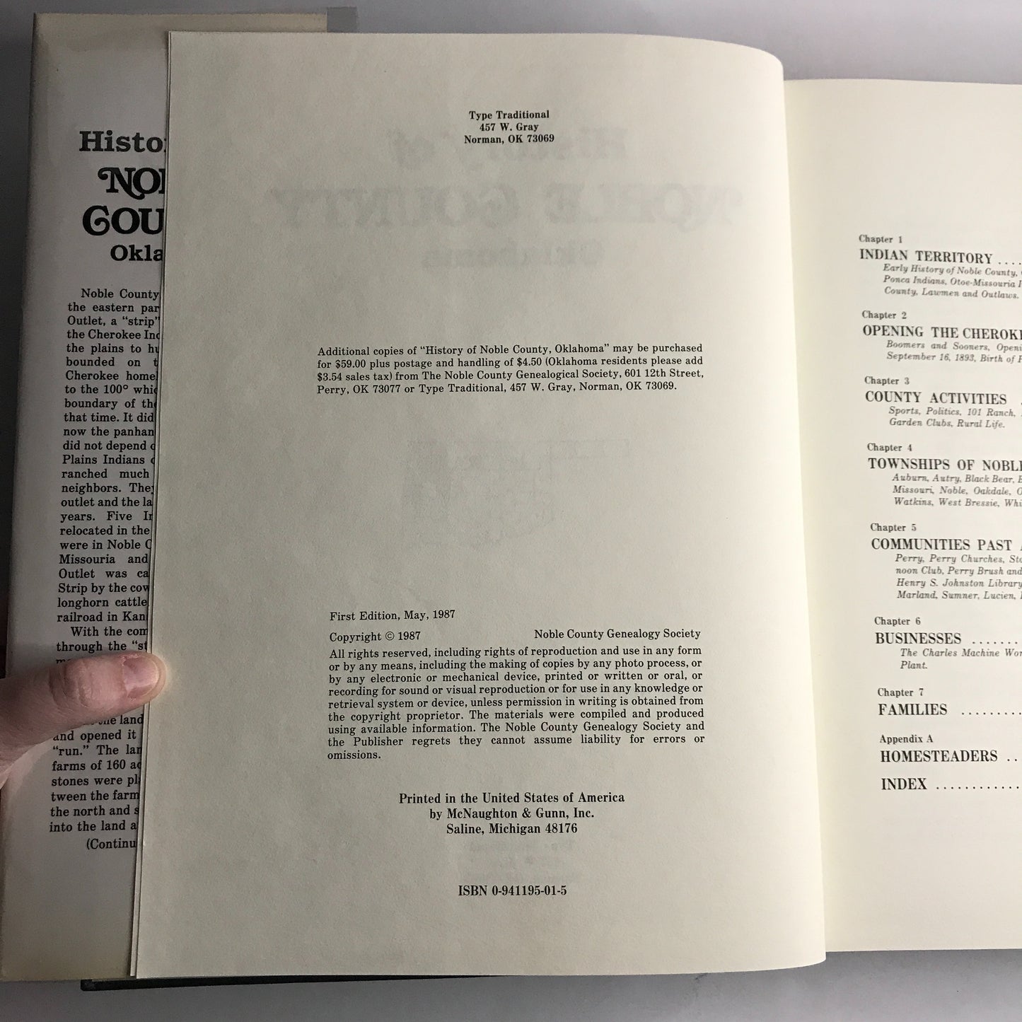 The History of Noble County Oklahoma - Noble County Genealogical Society - 1st Edition - 1987