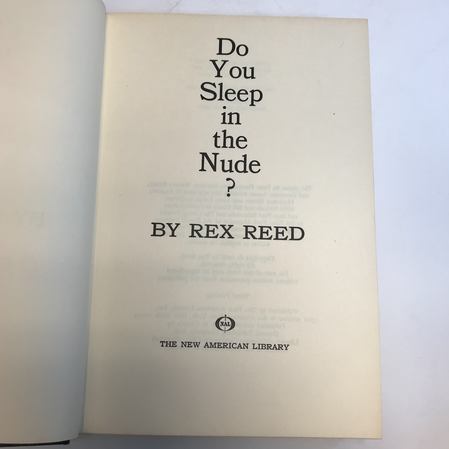 Do You Sleep in the Nude? - Rex Reed - 3rd Printing - 1968