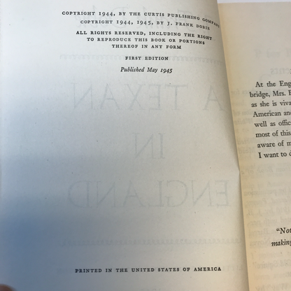 A Texan in England - J. Frank Dobie - 1st Edition - 1945