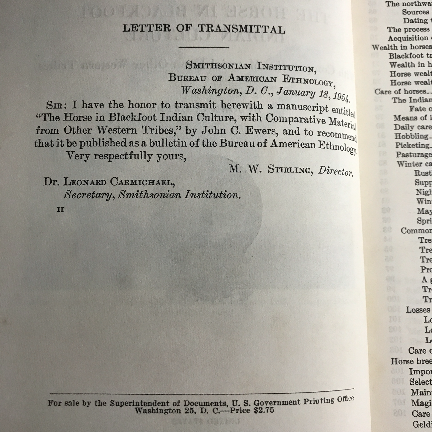 The Horse in Blackfoot Indian Culture - John C. Ewers - 1955