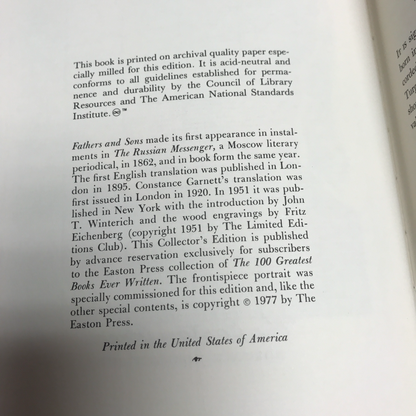Fathers and Sons - Ivan Turgenev - Easton Press - 1977