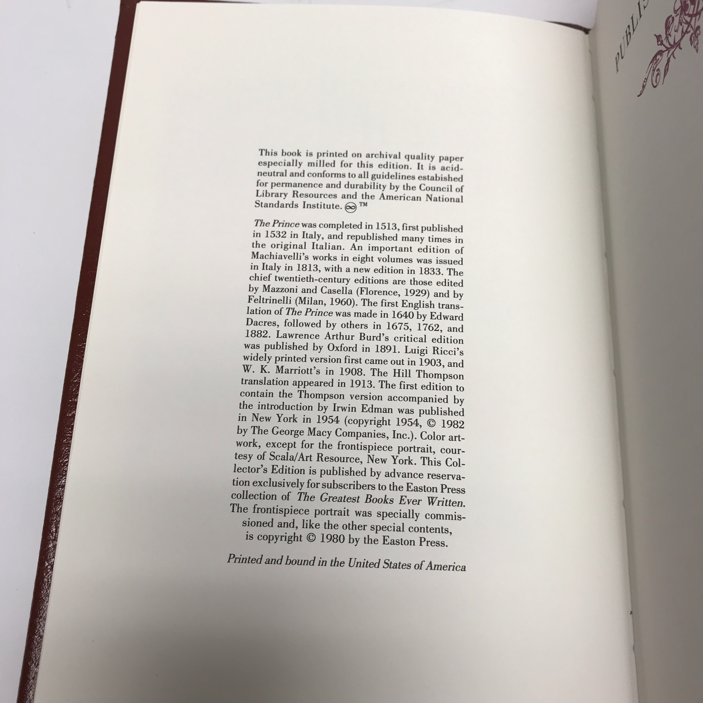 The Prince - Niccolo Machiavelli - Easton Press - 1980