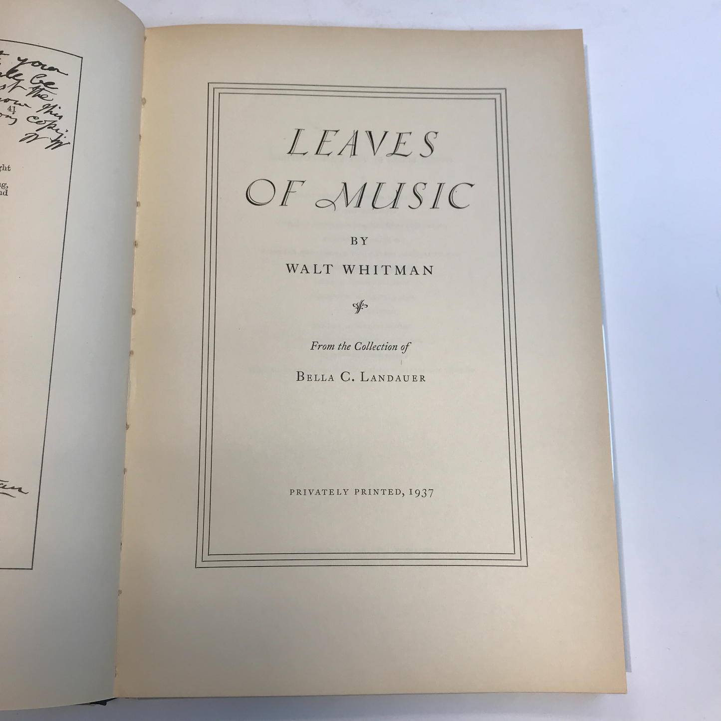 Leaves of Music - Walt Whitman - Privately Printed - Signed by Collector - 1936