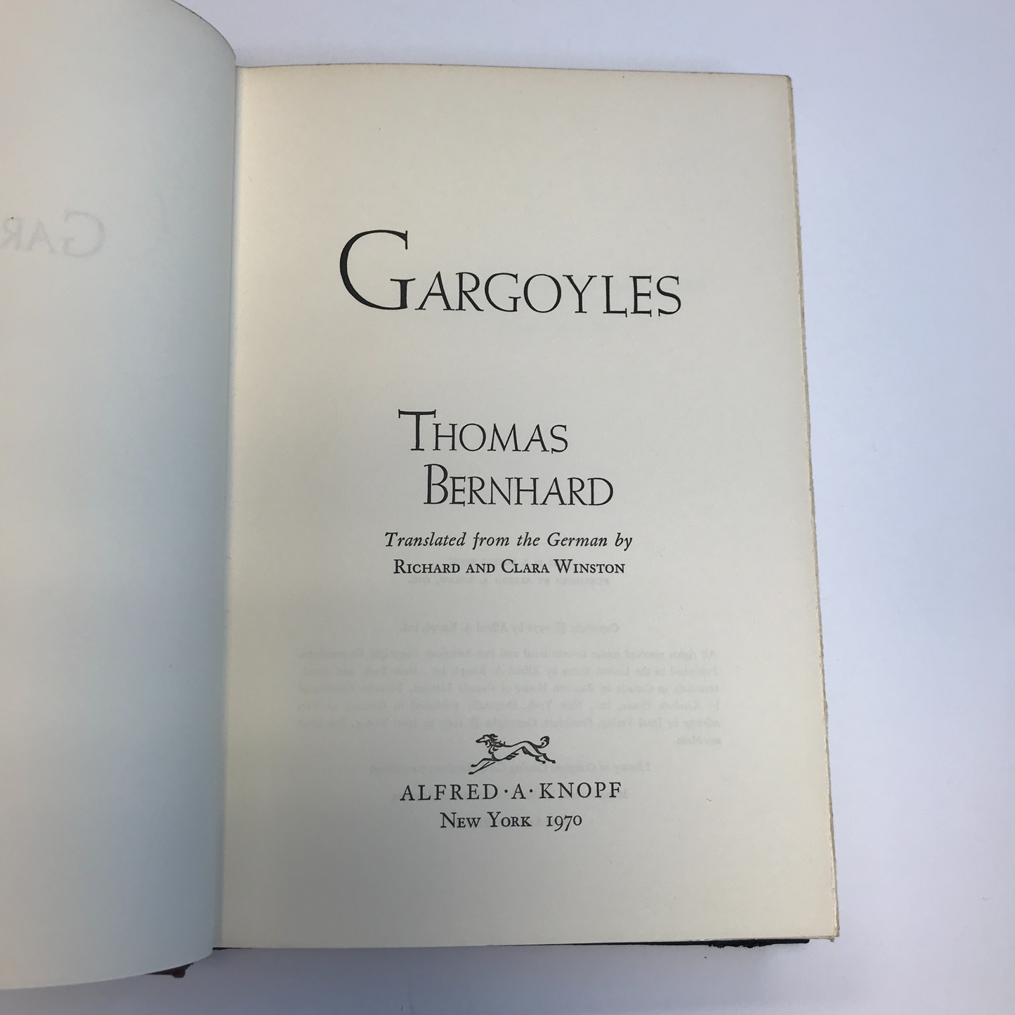 Gargoyles - Thomas Bernhard - 1st American Edition - 1970