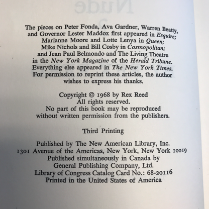 Do You Sleep in the Nude? - Rex Reed - 3rd Printing - 1968