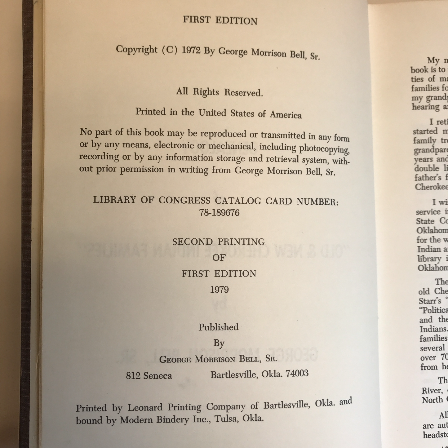 Genealogy of "Old & New Cherokee Indian Families" - George Morrison Bell Sr. - 1st Edition - 2nd Printing - Inscribed by Author - Scarce