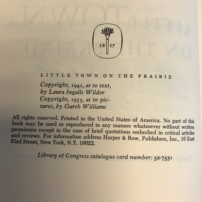 Little Town on the Prairie - Laura Ingalls Wilder - 1953