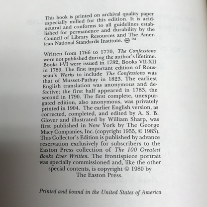 The Confessions of Jean-Jacques Rousseau - Jean-Jacques Rousseau - Easton Press - 1980
