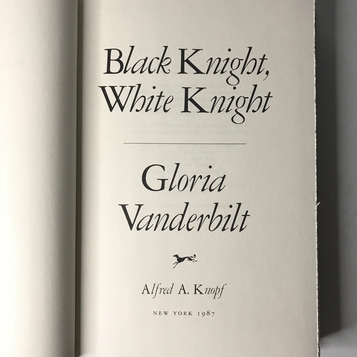 Black Knight White Knight - Gloria Vanderbilt - 1987 - Signed 1st Edition