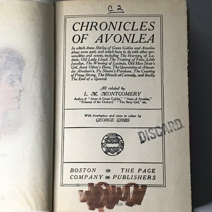 Chronicles of Avonlea - L. M. Montgomery - 1918 - Ex-Library - 8th Printing