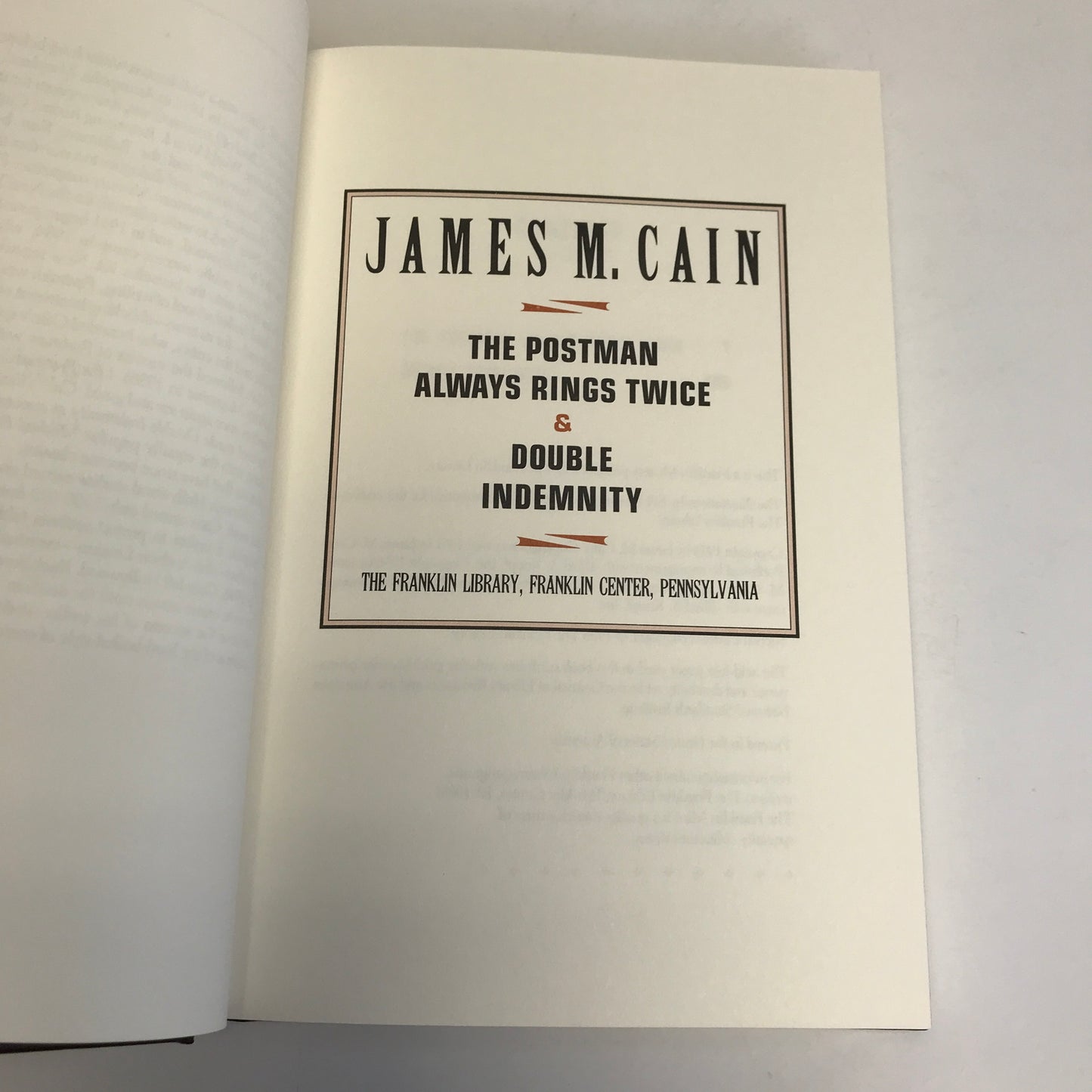 The Postman Always Rings Twice And Double Indemnity - James M. Cain - Franklin Library - 1988