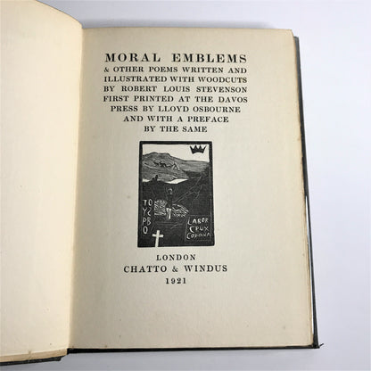 Moral Emblems - R. Louis Stevenson - 1st Thus with woodcut - 1921