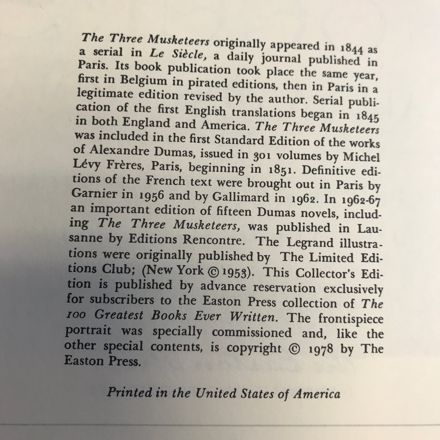 The Three Musketeers - Alexandre Dumas - Easton Press - 1978
