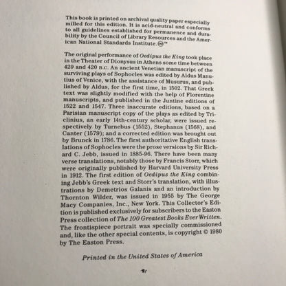 Oedipus The King - Sophocles - Easton Press - 1980