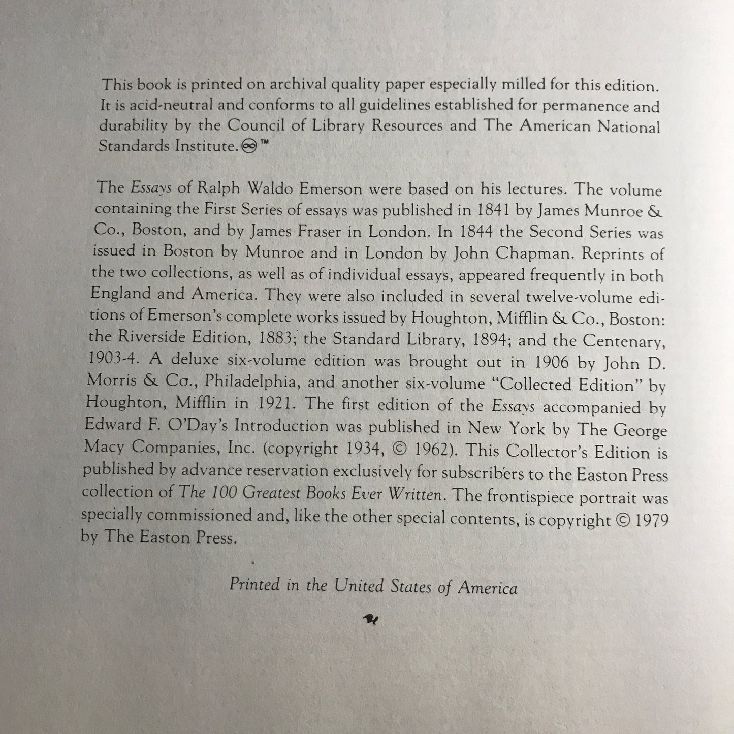 The Essays Of Ralph Waldo Emerson - Introduction By Edward F. O'Day - Easton Press - 1979