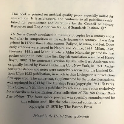 The Divine Comedy - Dante Alighieri - Easton Press - 1978