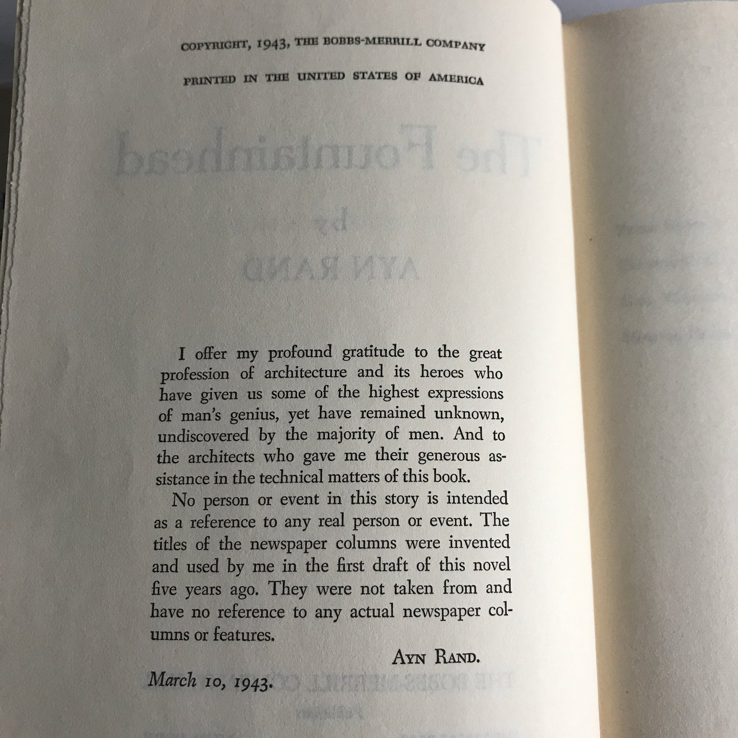 The Fountainhead - Ayn Rand - 1943 - Book Club Edition