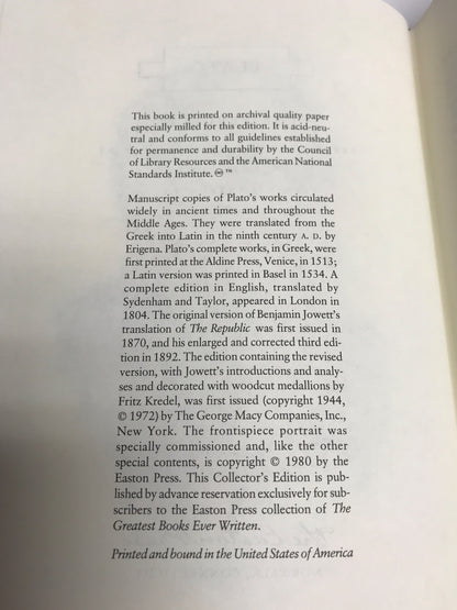 The Republic - Plato - Easton Press - 1980