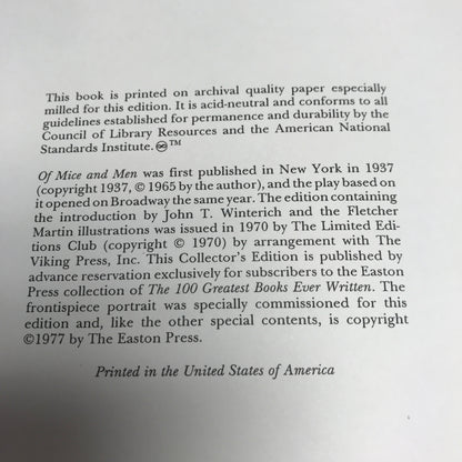 Of Mice and Men - John Steinbeck - Easton Press - 1977