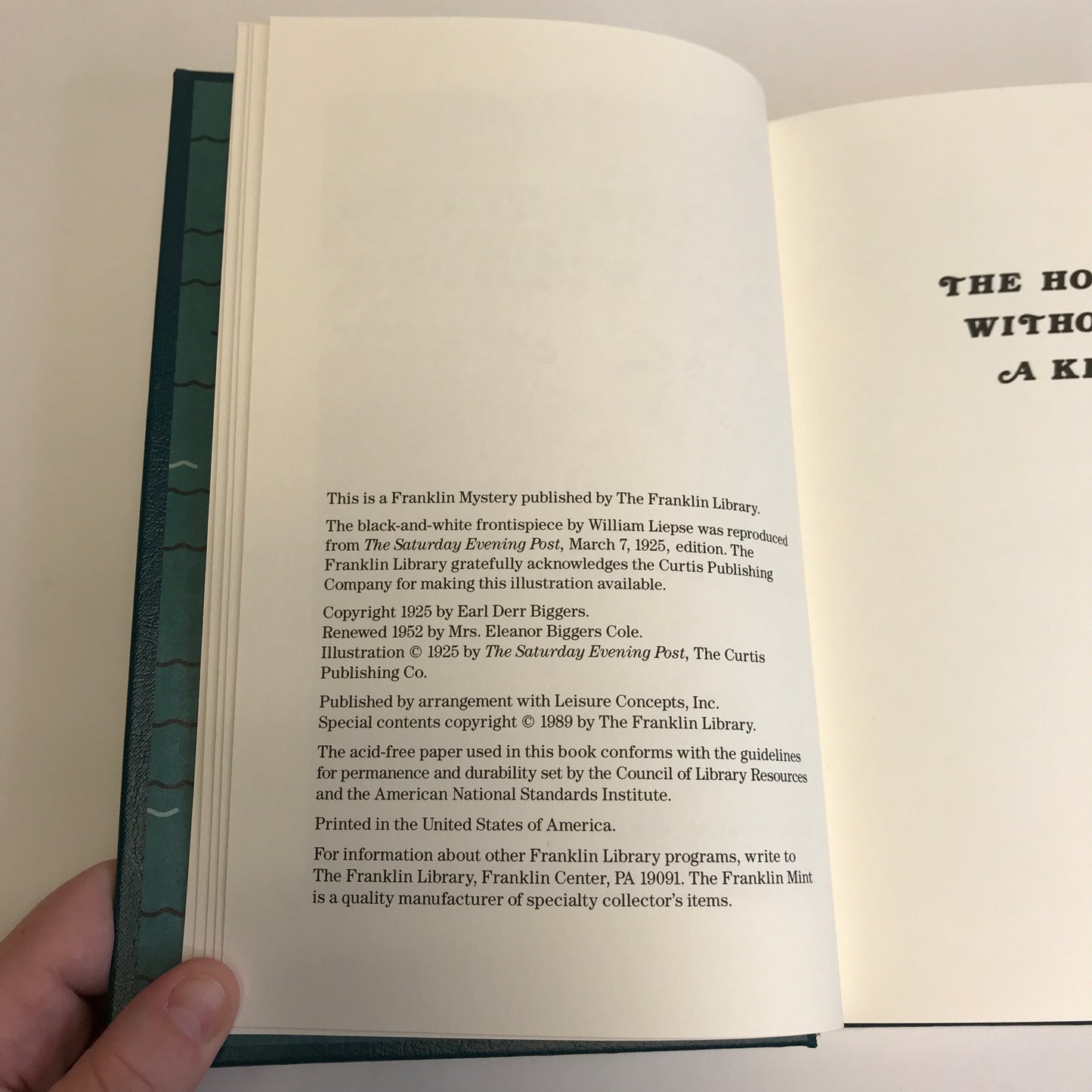 The House Without A Key - Earl Derr Biggers - Franklin Library - 1989