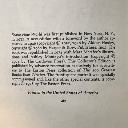 Brave New World - Aldous Huxley - Easton Press - 1978