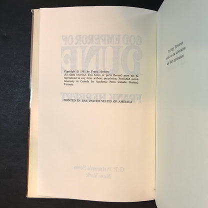 God Emperor of Dune - Frank Herbert - Book Club Edition - 1981